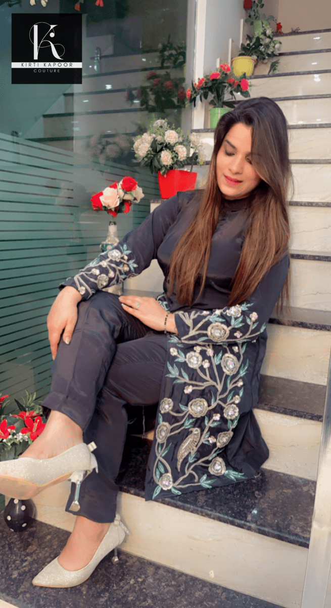 Jet Gray Embroidered Co - ord Set - Kirti Kapoor Couture