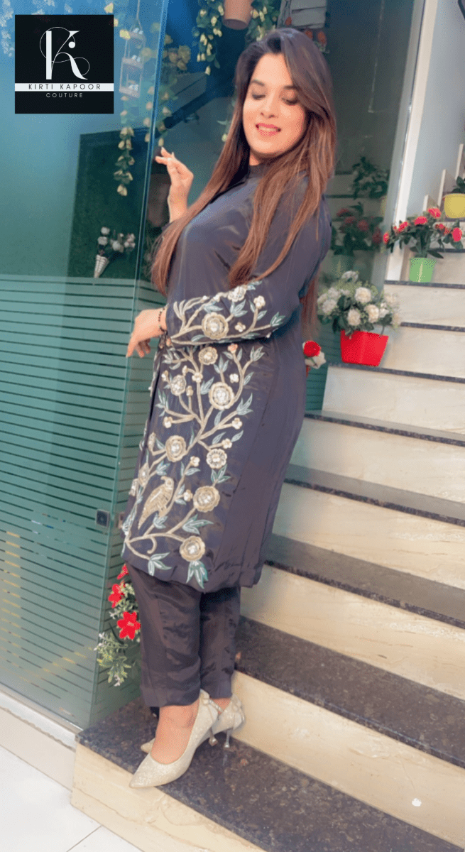 Jet Gray Embroidered Co - ord Set - Kirti Kapoor Couture
