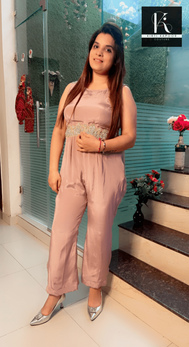 Lavender Embroidered Jumpsuit with Cape - Kirti Kapoor Couture