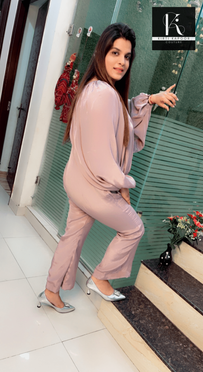 Lavender Embroidered Jumpsuit with Cape - Kirti Kapoor Couture