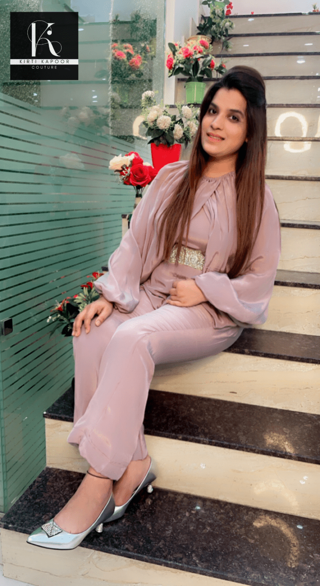 Lavender Embroidered Jumpsuit with Cape - Kirti Kapoor Couture