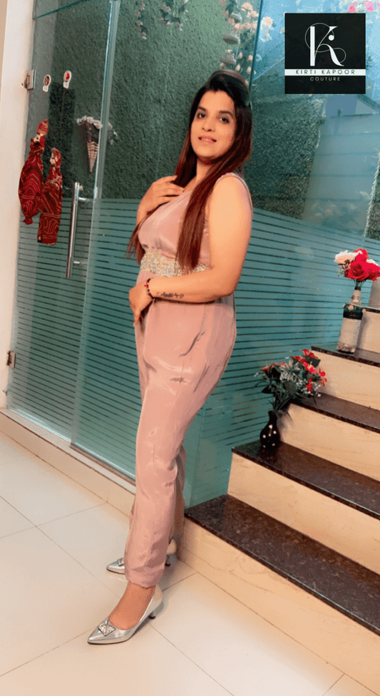 Lavender Embroidered Jumpsuit with Cape - Kirti Kapoor Couture