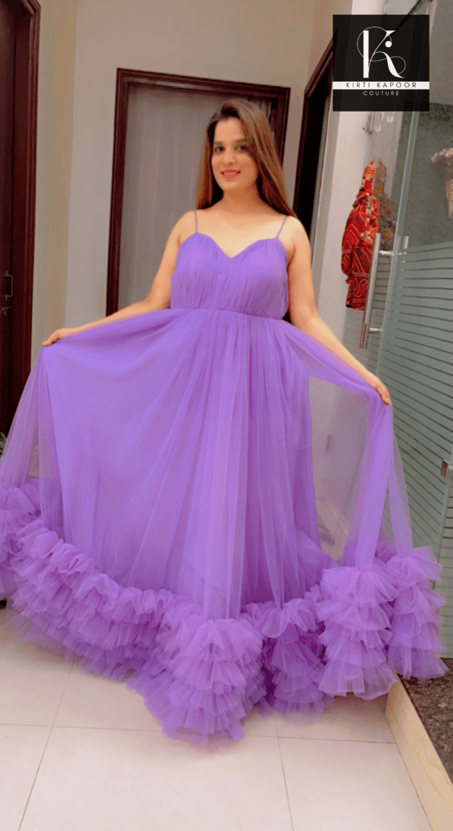 Lavender Ruffled Gown Dress For Birthday Party - Kirti Kapoor Couture Lavender Ruffled Gown Dress For Birthday Party - Kirti Kapoor Couture