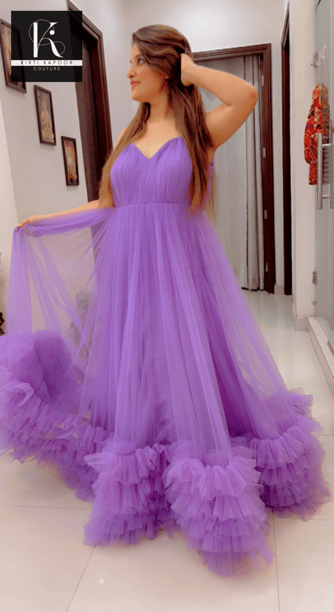 Lavender Ruffled Gown Dress For Birthday Party - Kirti Kapoor Couture