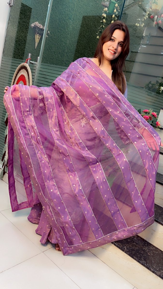 Lavender Silk Velvet with Shimmer Silk Plazo Suit - Kirti Kapoor Couture
