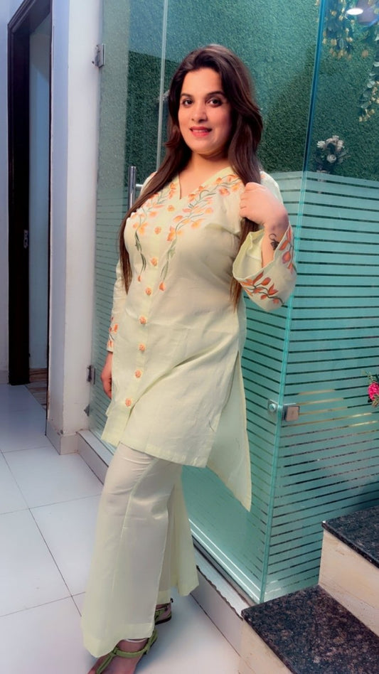 Lemon Coloured Embroidered Co - ord Set - Kirti Kapoor Couture