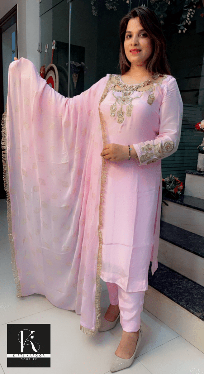 Light Pink Hand - Embroidered Suit - Kirti Kapoor Couture