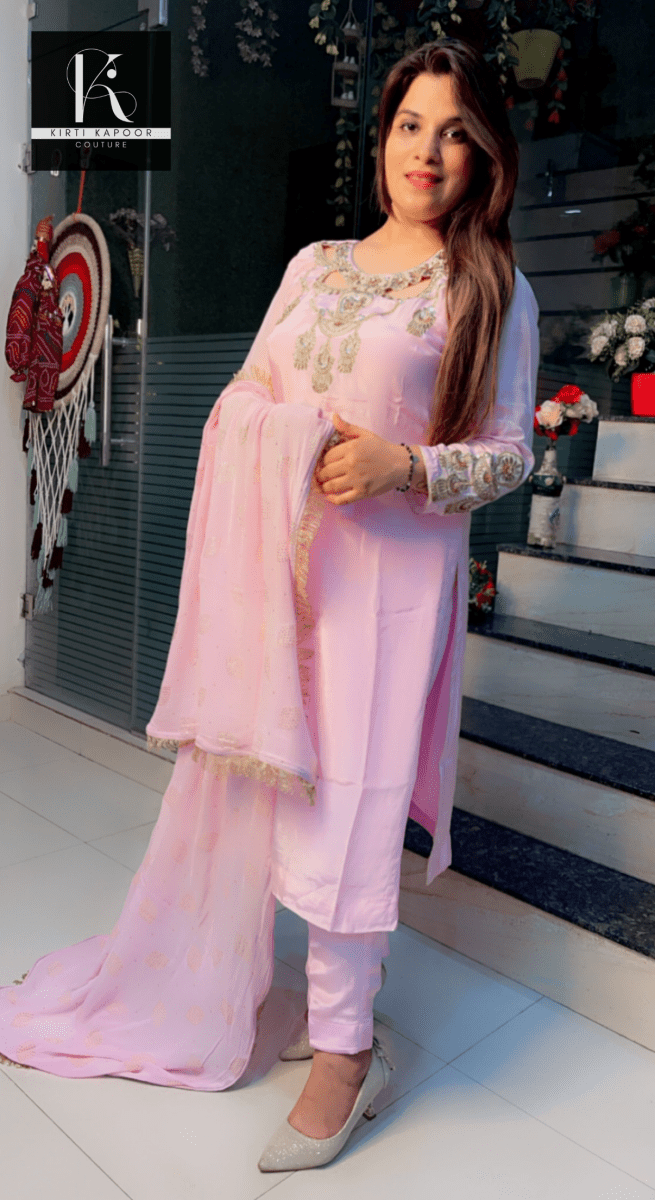 Light Pink Hand - Embroidered Suit - Kirti Kapoor Couture