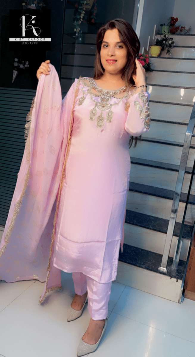 Light Pink Hand - Embroidered Suit - Kirti Kapoor Couture