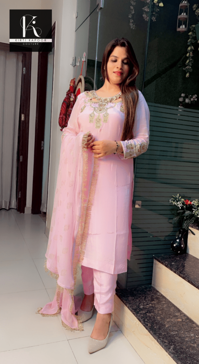 Light Pink Hand - Embroidered Suit - Kirti Kapoor Couture