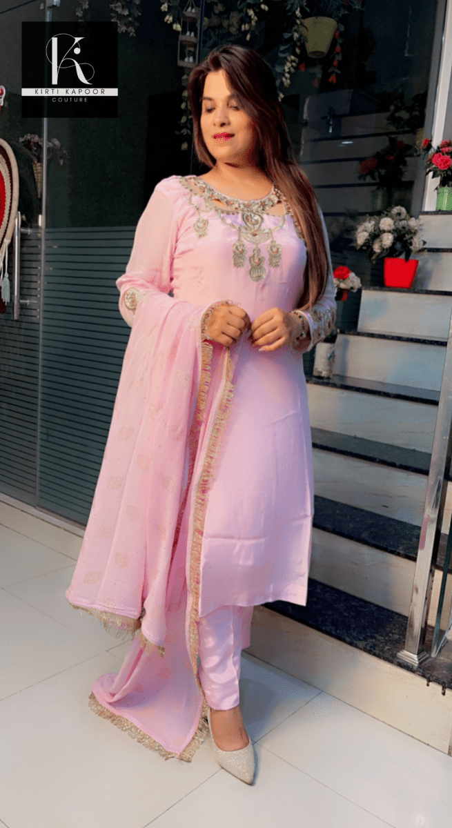 Light Pink Hand - Embroidered Suit - Kirti Kapoor Couture