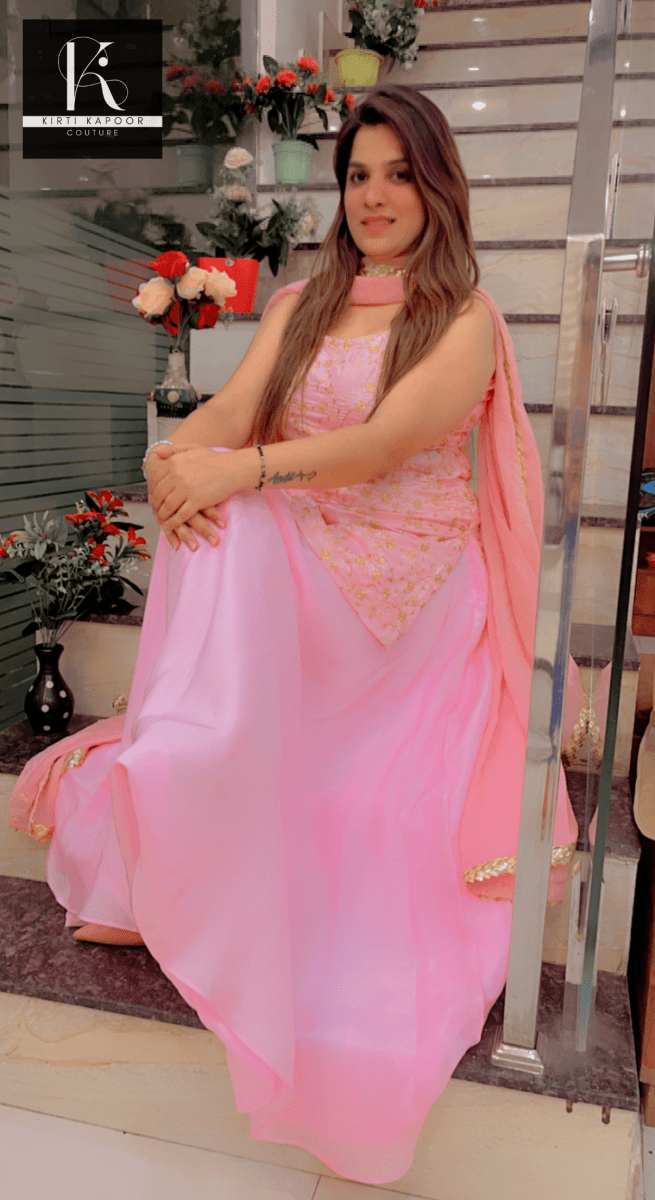 Light Pink Skirt Suit with Lace - Worked Dupatta - Kirti Kapoor Couture