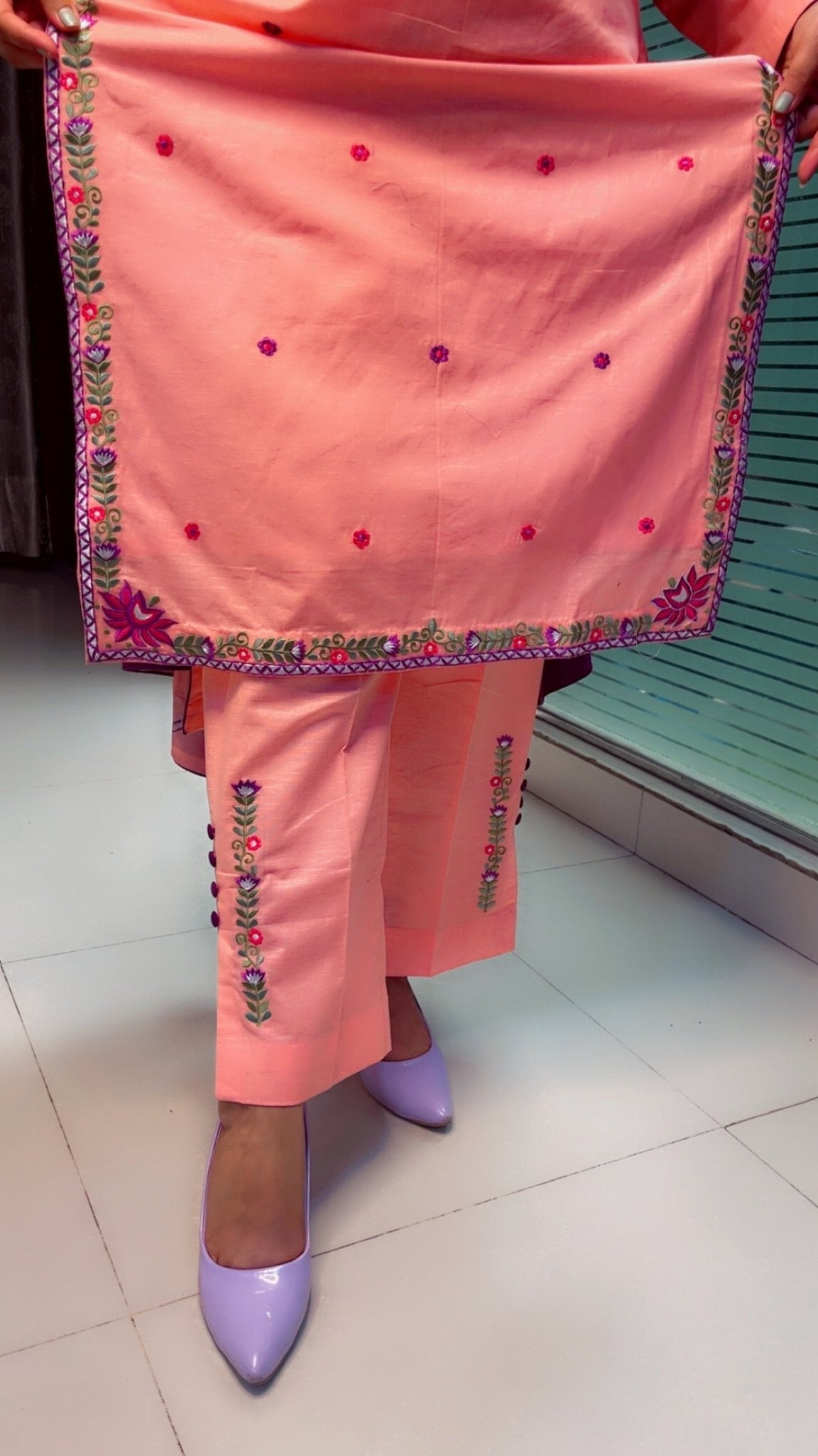 Linen Embroidered Suit - Kirti Kapoor Couture