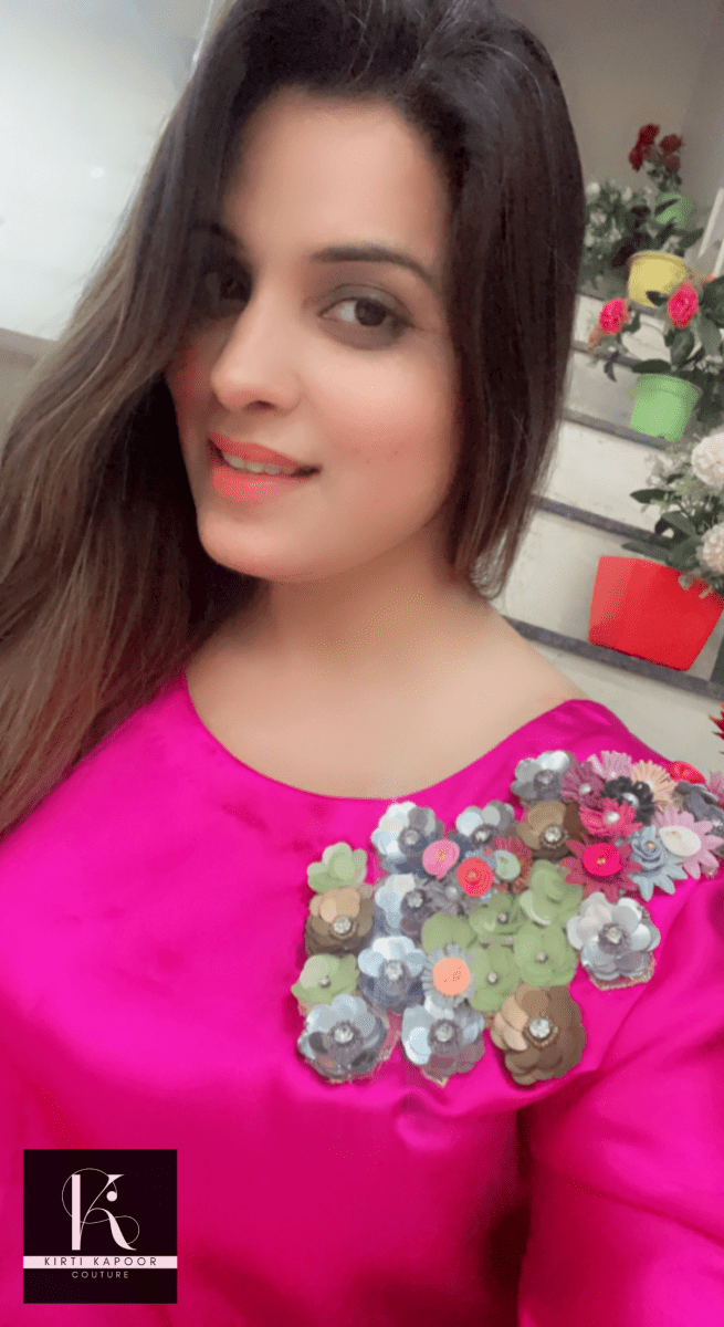 Magenta Kaftan - Pant Set (Floral Patch Work) - Kirti Kapoor Couture