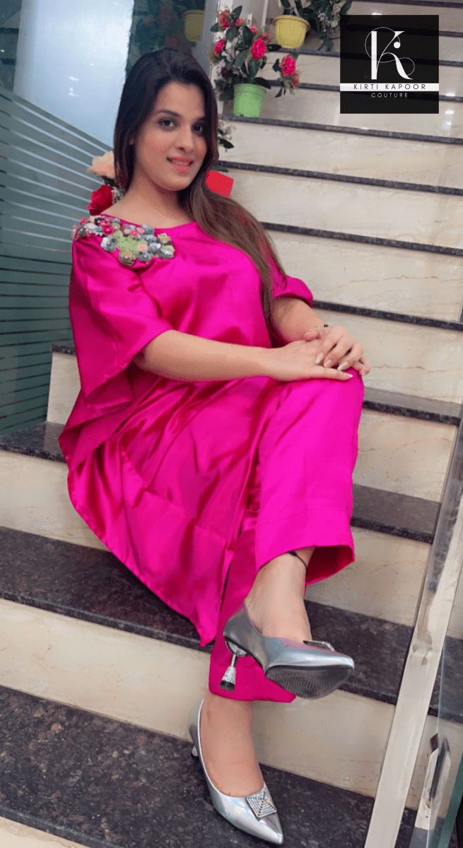 Magenta Kaftan - Pant Set (Floral Patch Work) - Kirti Kapoor Couture