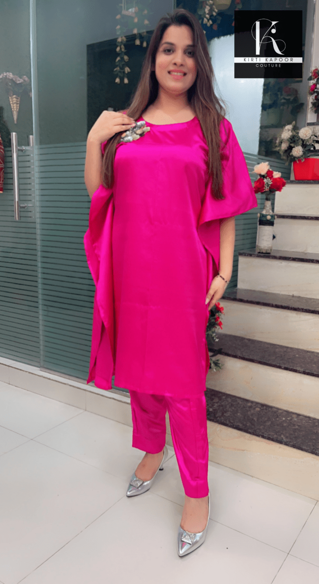 Magenta Kaftan - Pant Set (Floral Patch Work) - Kirti Kapoor Couture