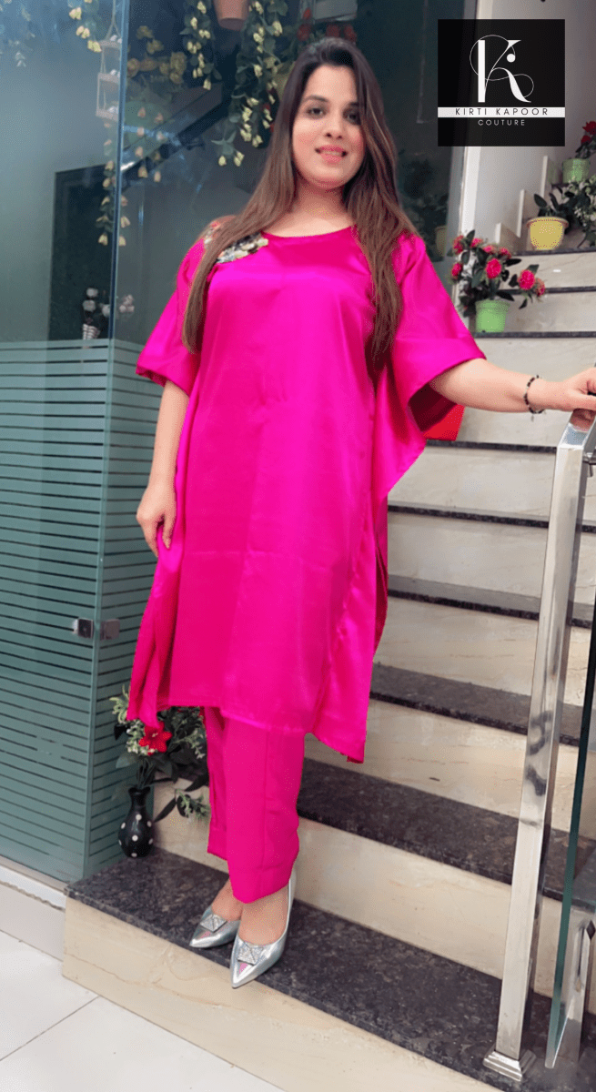 Magenta Kaftan - Pant Set (Floral Patch Work) - Kirti Kapoor Couture