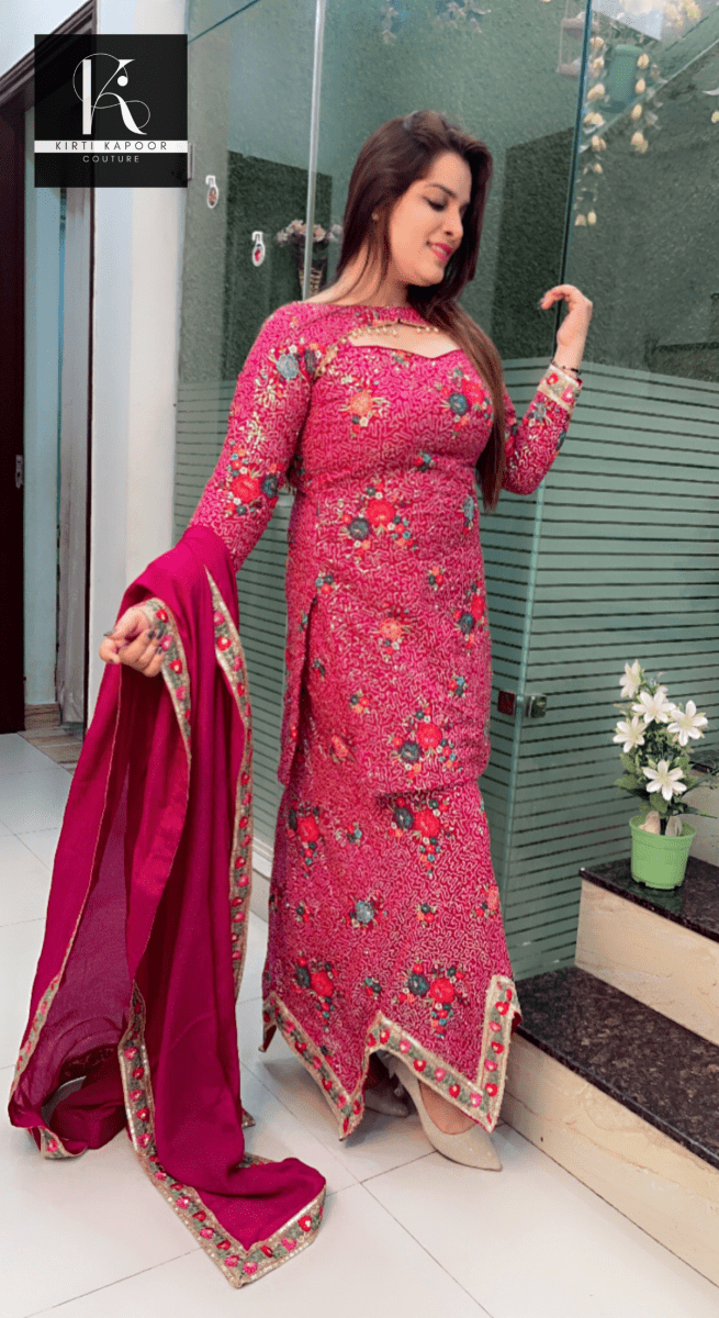 Magenta Worked Georgette Sequence Four Piece Suit - Kirti Kapoor Couture