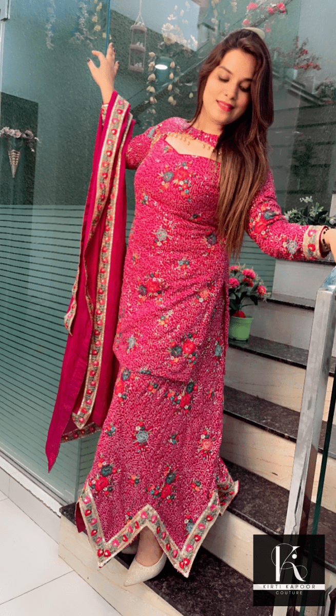 Magenta Worked Georgette Sequence Four Piece Suit - Kirti Kapoor Couture