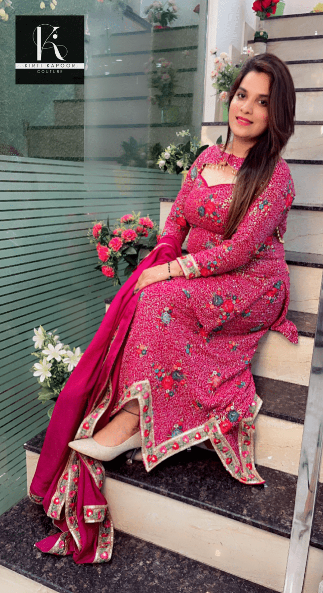 Magenta Worked Georgette Sequence Four Piece Suit - Kirti Kapoor Couture