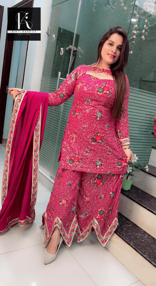 Magenta Worked Georgette Sequence Four Piece Suit - Kirti Kapoor Couture
