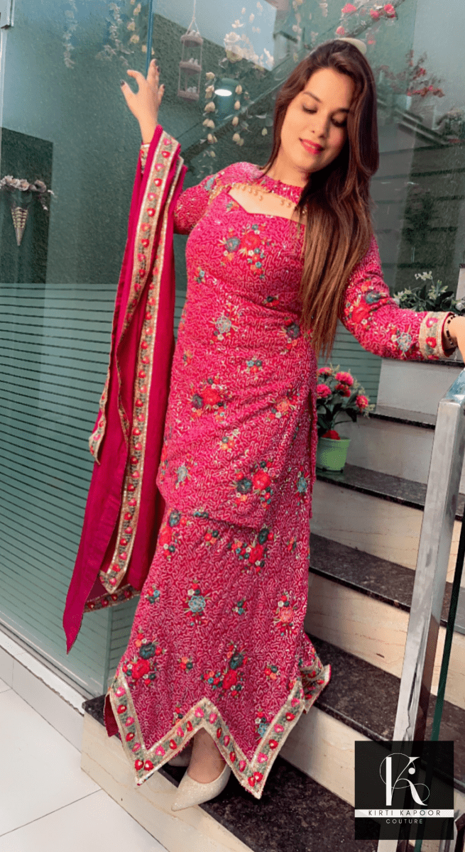 Magenta Worked Georgette Sequence Four Piece Suit - Kirti Kapoor Couture