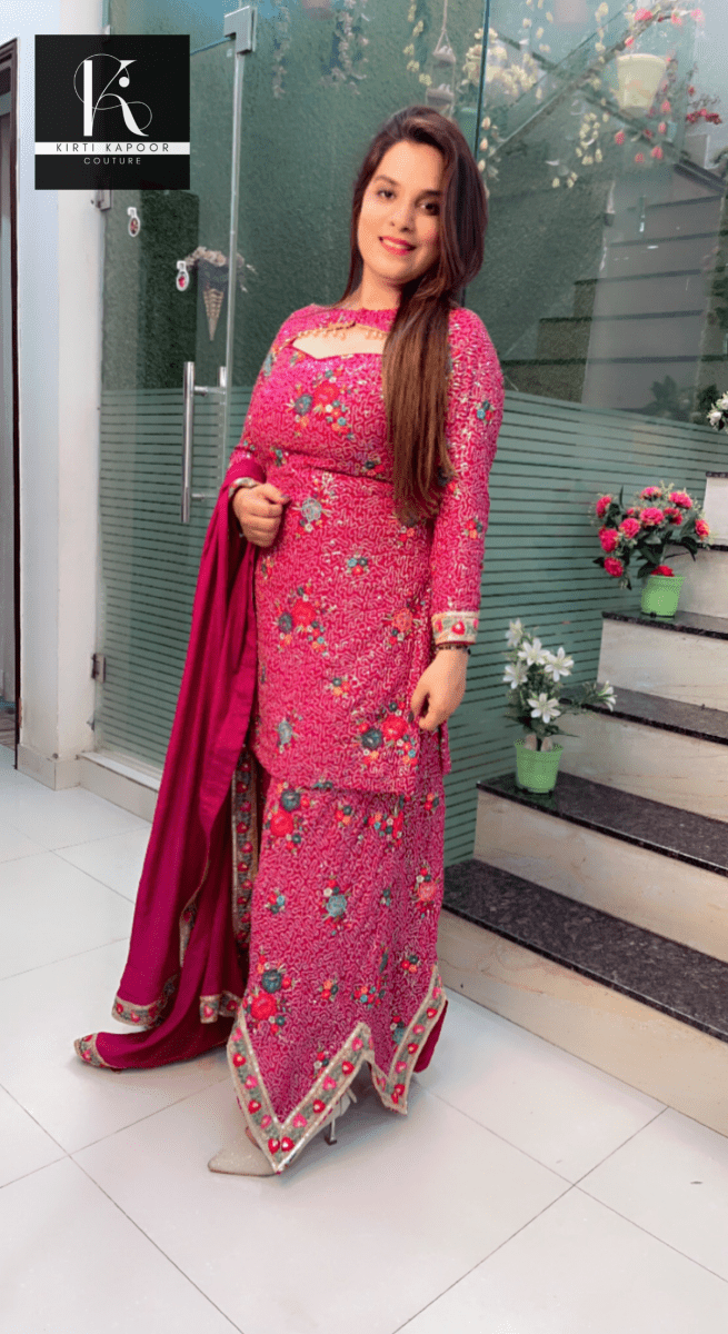 Magenta Worked Georgette Sequence Four Piece Suit - Kirti Kapoor Couture