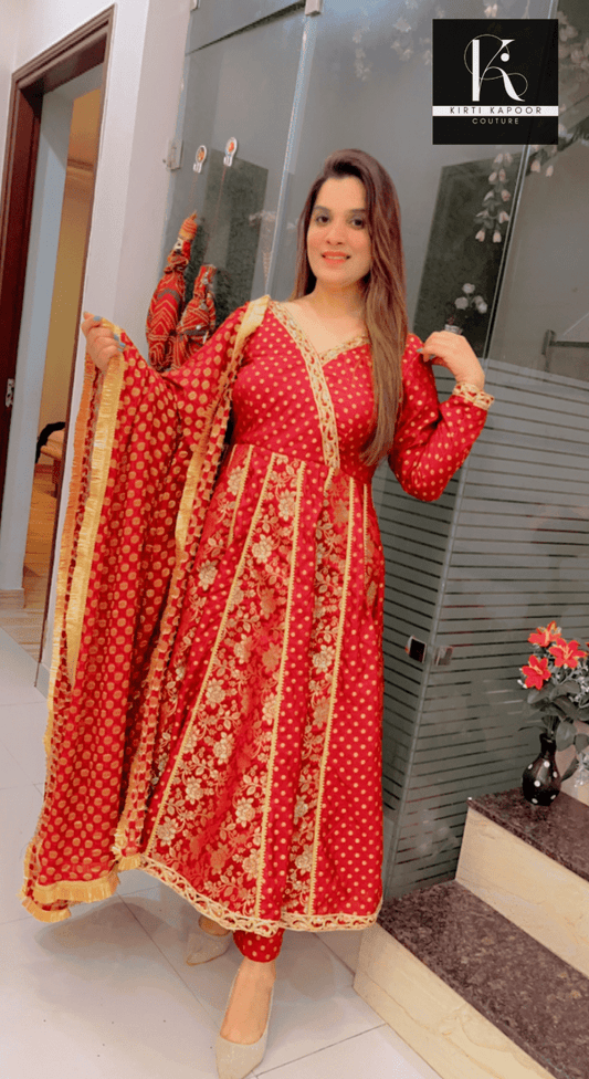 Maroon Brocade Anarkali with Heavy Dupatta - Kirti Kapoor Couture