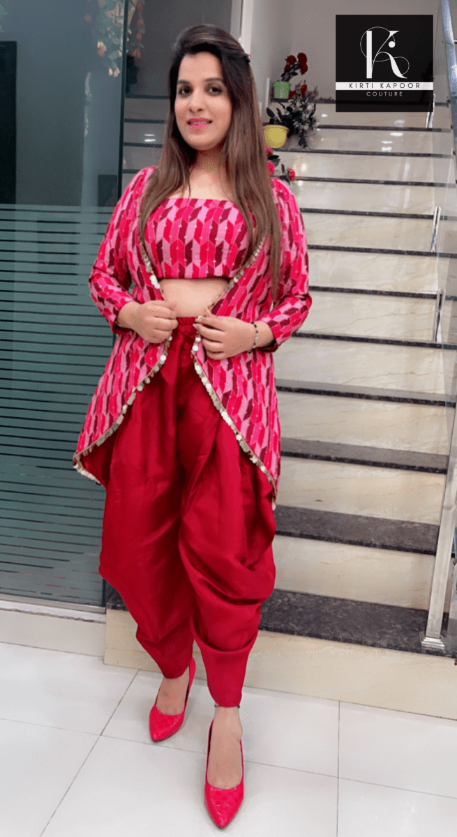 Maroon Dhoti Set highlighted with Hanging Lacework - Kirti Kapoor Couture