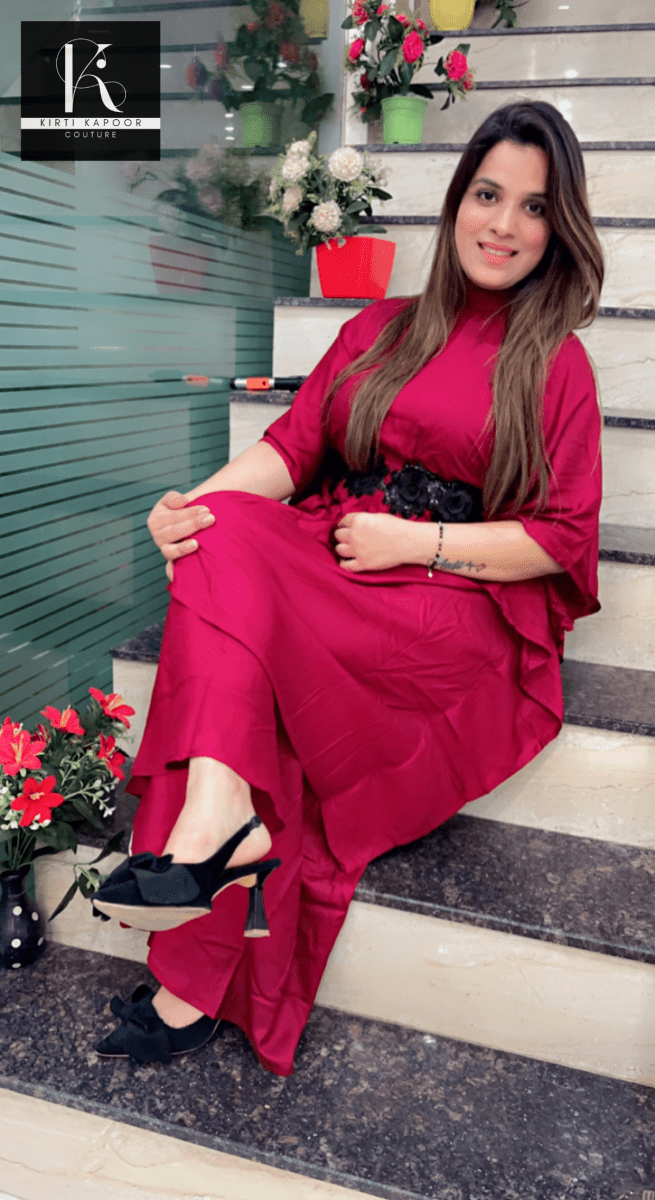 Maroon Kaftan - Plazo Set (Black Rose Patch Highlights) - Kirti Kapoor Couture