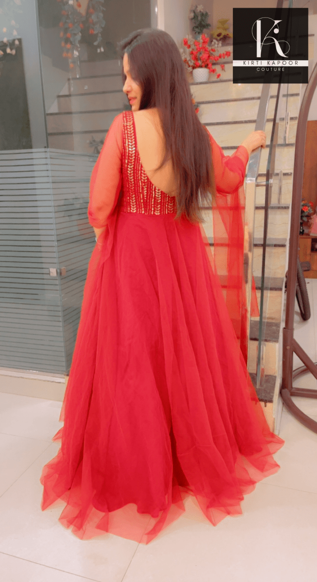 Maroon Sequence Party - Wear Gown With Golden Highlights - Kirti Kapoor Couture