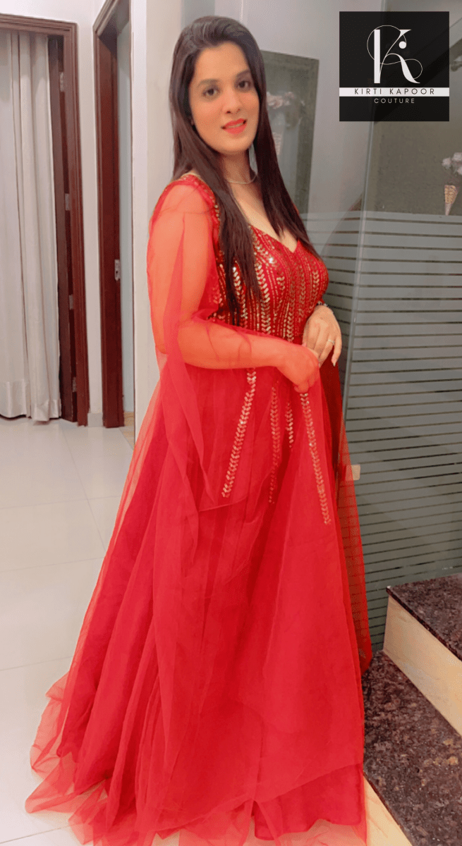 Maroon Sequence Party - Wear Gown With Golden Highlights - Kirti Kapoor Couture