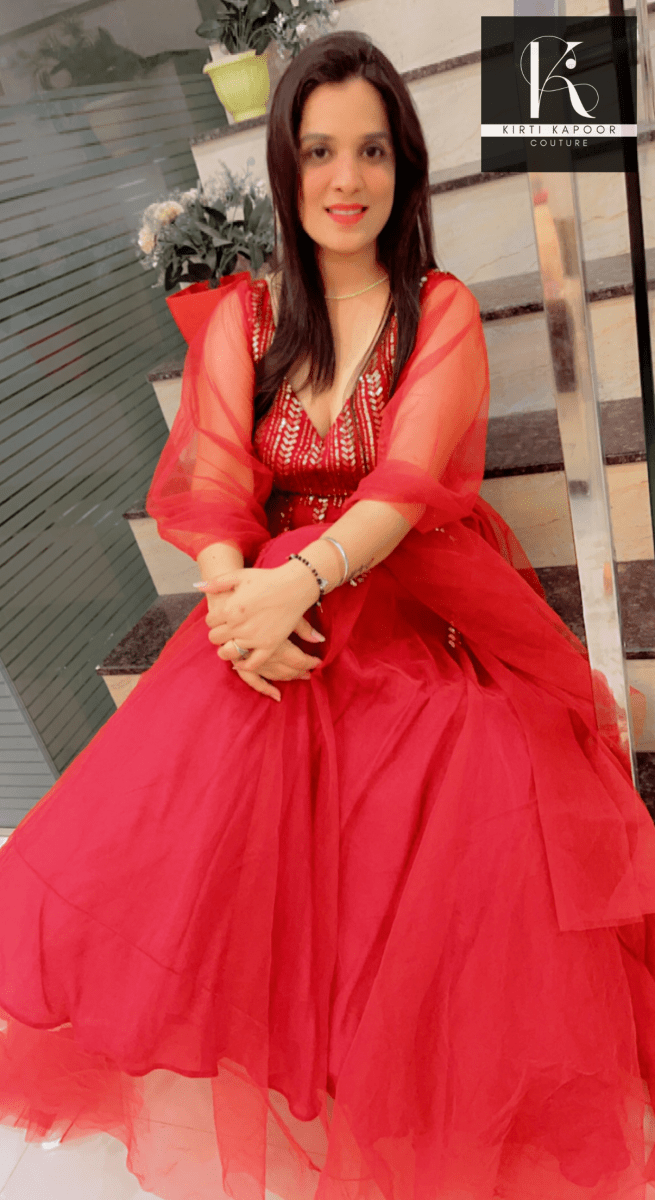 Maroon Sequence Party - Wear Gown With Golden Highlights - Kirti Kapoor Couture
