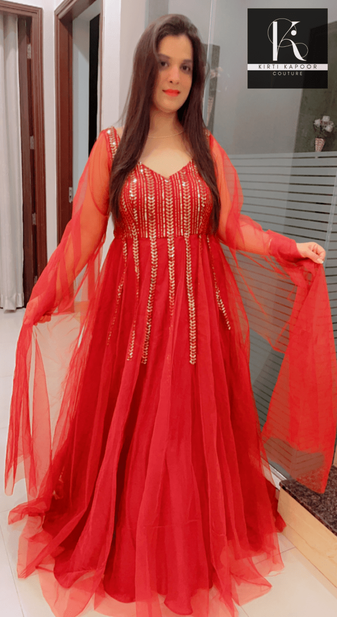 Maroon Sequence Party - Wear Gown With Golden Highlights - Kirti Kapoor Couture