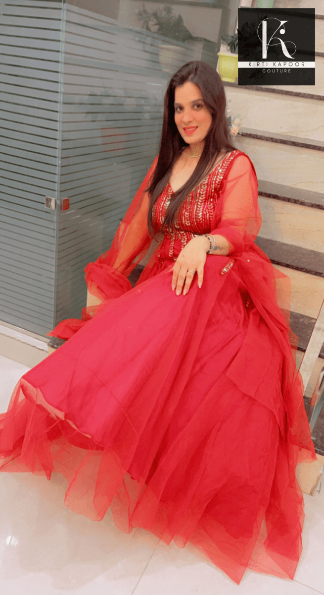 Maroon Sequence Party - Wear Gown With Golden Highlights - Kirti Kapoor Couture