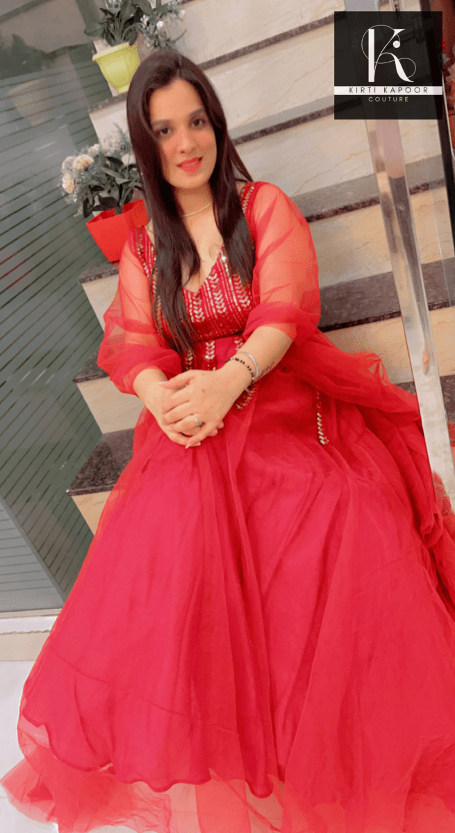 Maroon Sequence Party - Wear Gown With Golden Highlights - Kirti Kapoor Couture