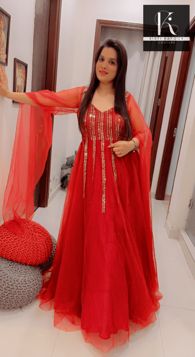Maroon Sequence Party - Wear Gown With Golden Highlights - Kirti Kapoor Couture