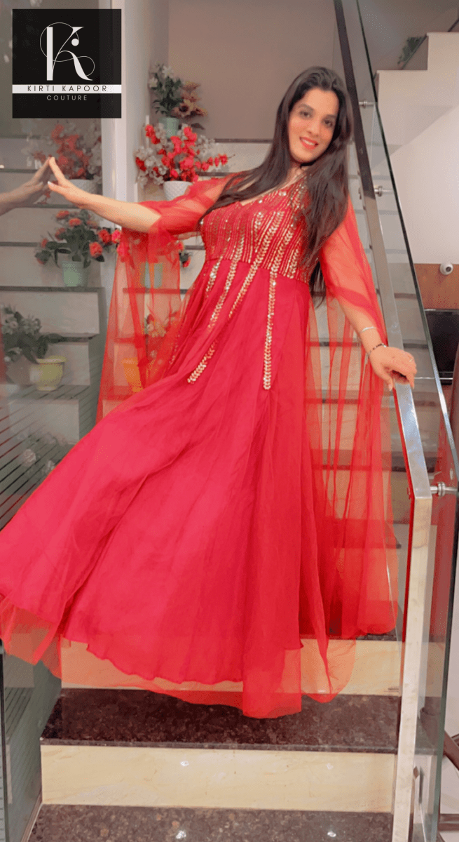Maroon Sequence Party - Wear Gown With Golden Highlights - Kirti Kapoor Couture