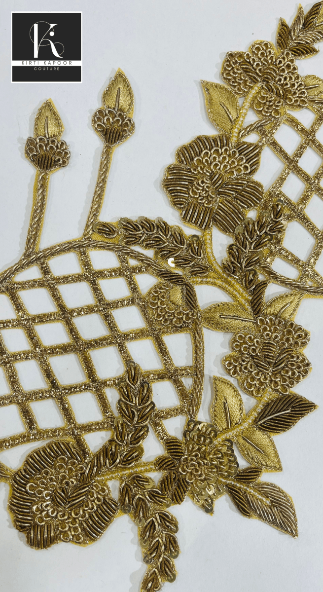 Mesh - Type Designer Patch For Formal Suits and Dresses (Gold) - Kirti Kapoor Couture