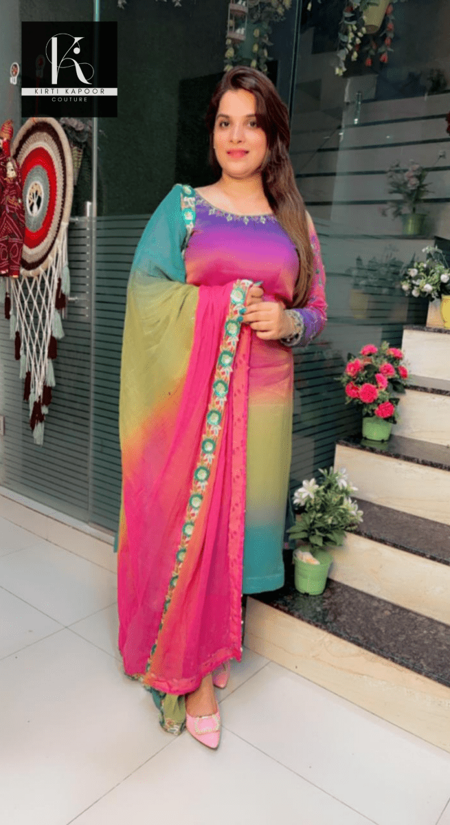 Multi - Shaded Shimmer Embroidered Suit - Kirti Kapoor Couture