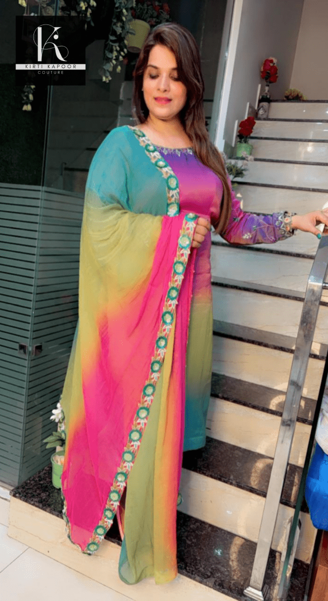 Multi - Shaded Shimmer Embroidered Suit - Kirti Kapoor Couture