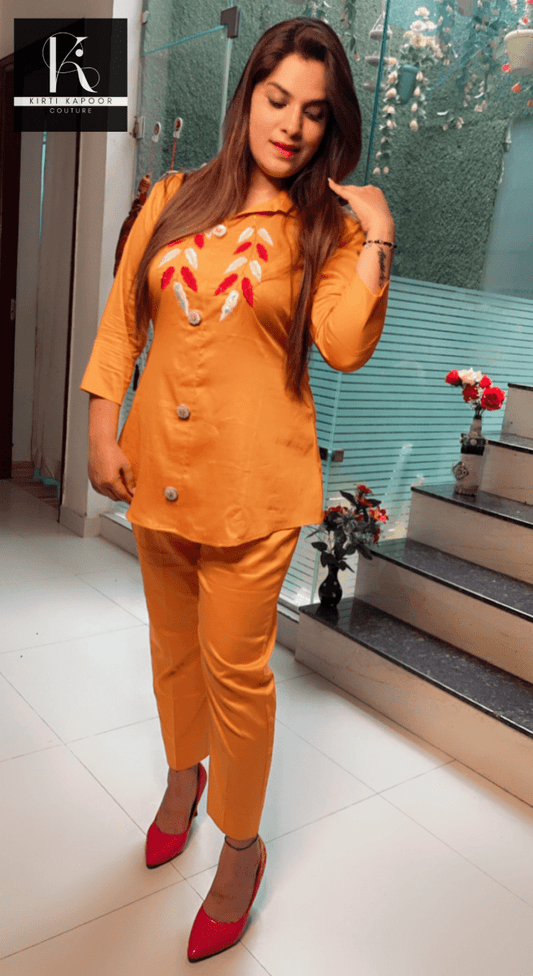 Mustard Hand - Embroidered Co - ord Set - Kirti Kapoor Couture