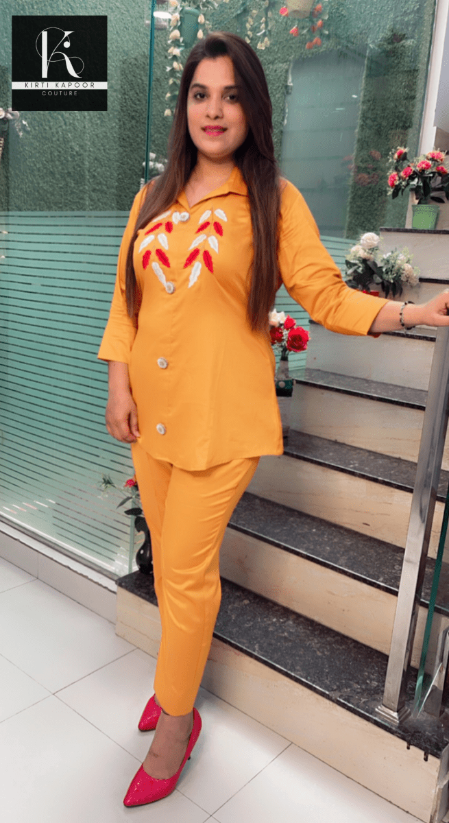 Mustard Hand - Embroidered Co - ord Set - Kirti Kapoor Couture