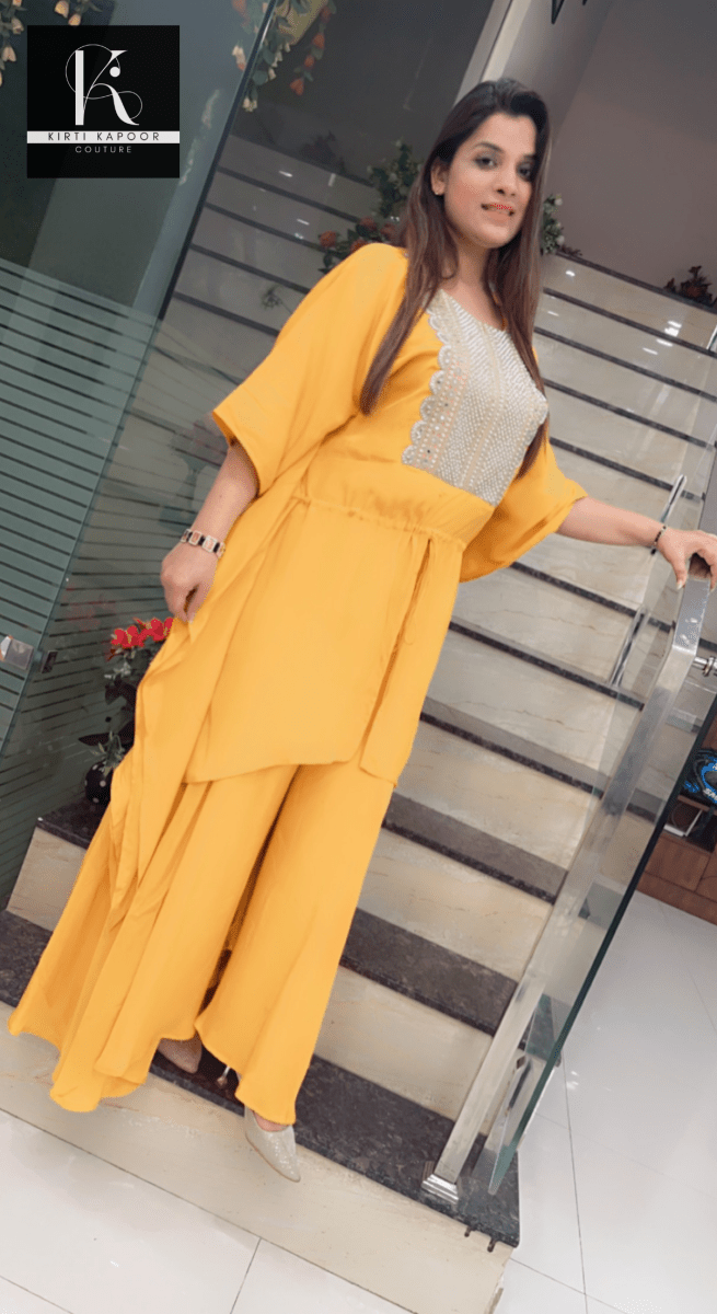 Mustard Kaftan Plazo Set - Kirti Kapoor Couture