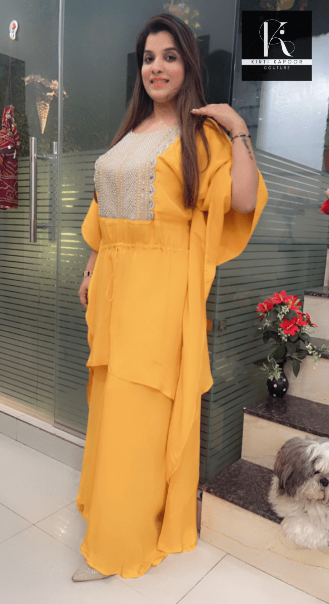 Mustard Kaftan Plazo Set - Kirti Kapoor Couture