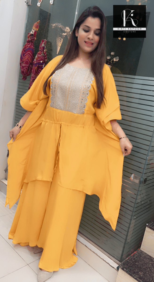 Mustard Kaftan Plazo Set - Kirti Kapoor Couture