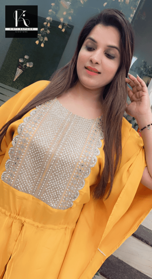 Mustard Kaftan Plazo Set - Kirti Kapoor Couture