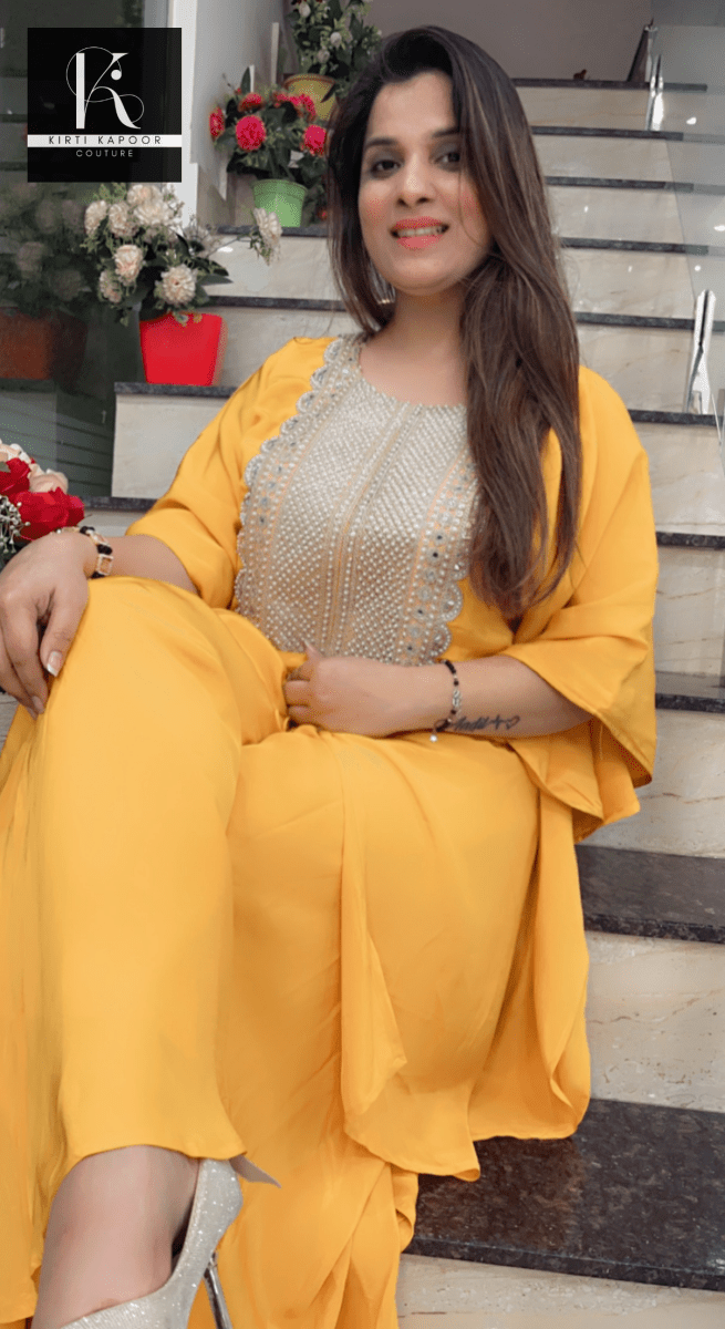 Mustard Kaftan Plazo Set - Kirti Kapoor Couture