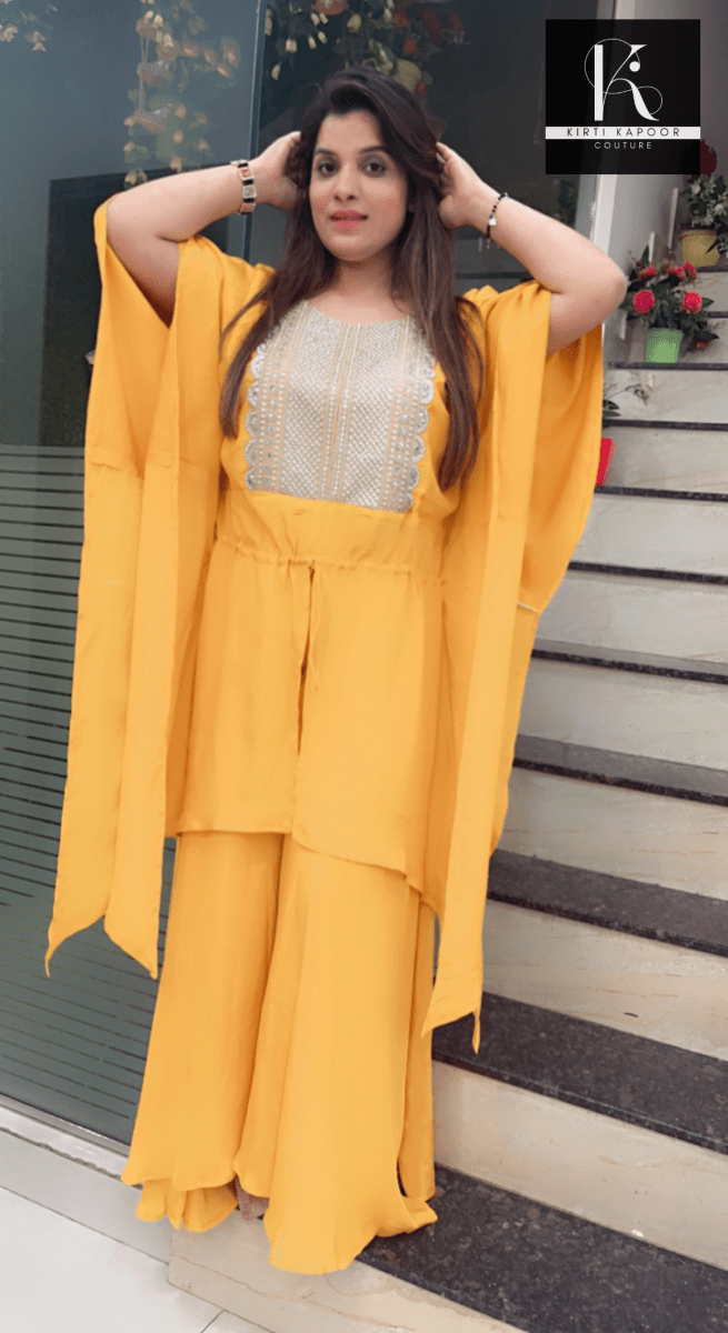 Mustard Kaftan Plazo Set - Kirti Kapoor Couture