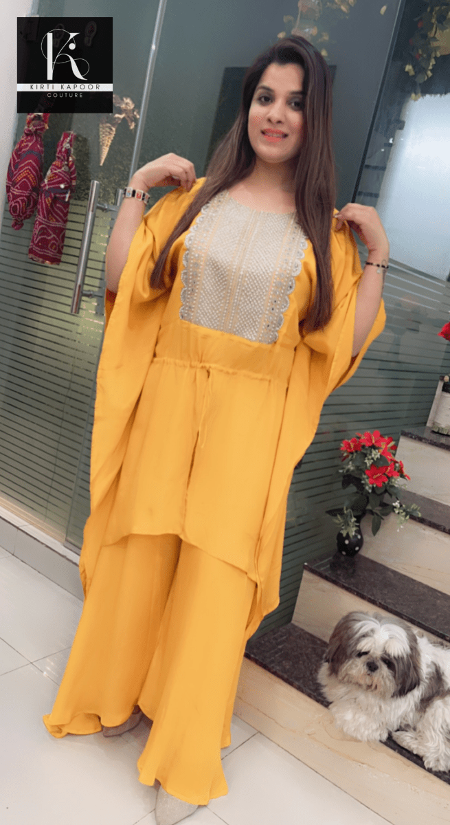 Mustard Kaftan Plazo Set - Kirti Kapoor Couture
